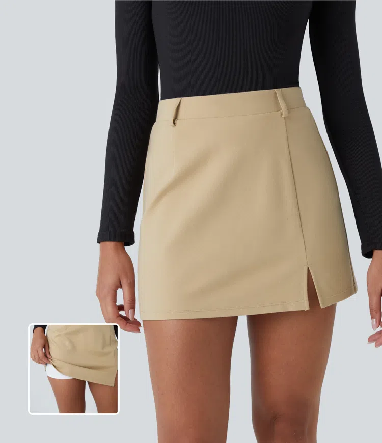 High waist 2-in-1 split mini work skirt