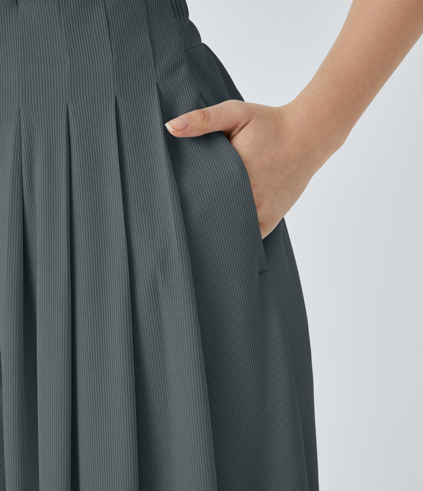 Fließende Palazzo-Hose mit hohem Bund, Seitentaschen, Waffelstruktur und weitem Bein