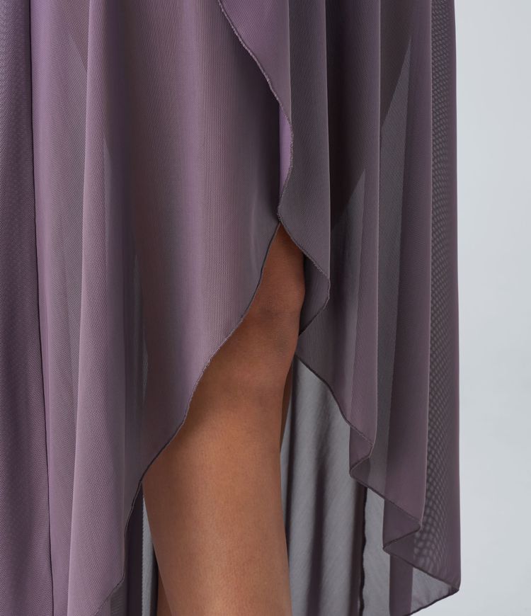 Maxirock aus Mesh mit hohem Bund, Rüschen, Seitentaschen, Rock mit integrierter Hose lang