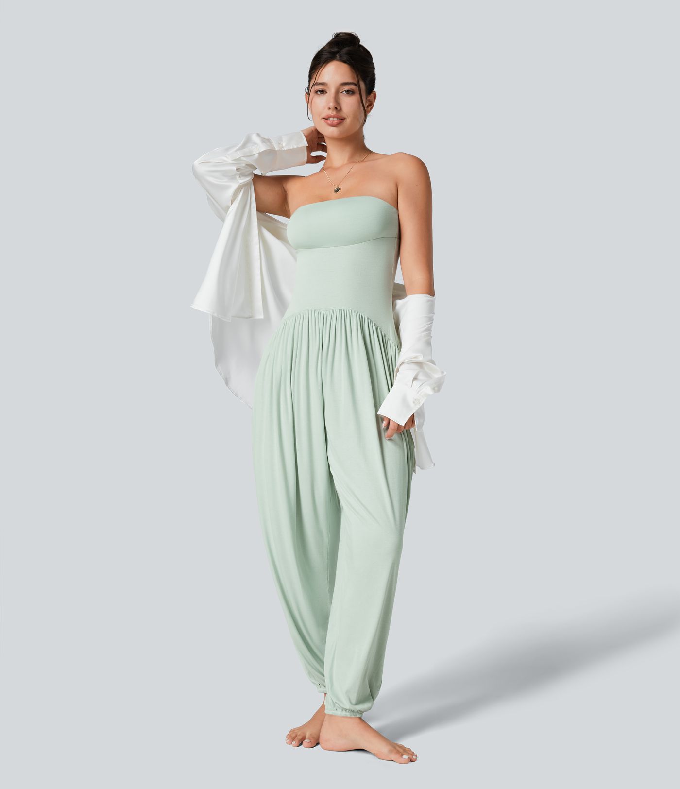 Mono bolsillo lateral plisado sin espalda tubo acanalado