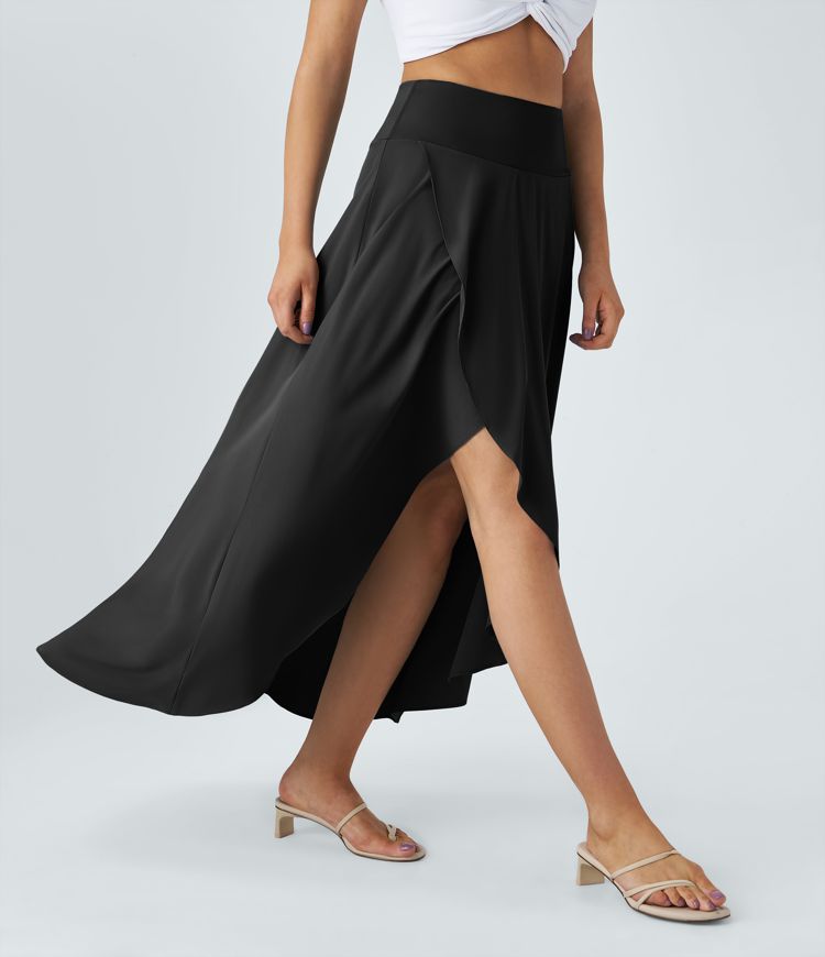 Breezeful™ High Waisted High Low Ruffle 2-in-1 Flowy Quick Dry Casual Regular Maxi Skirt