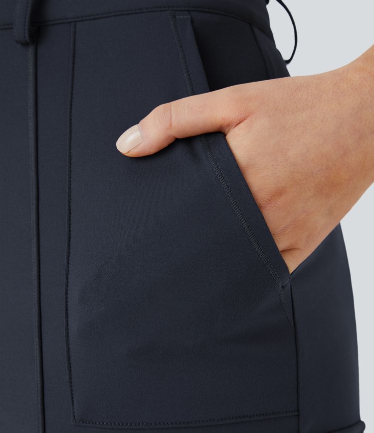 High Waisted Zipper Pockets Solid Skinny Cargo Pants