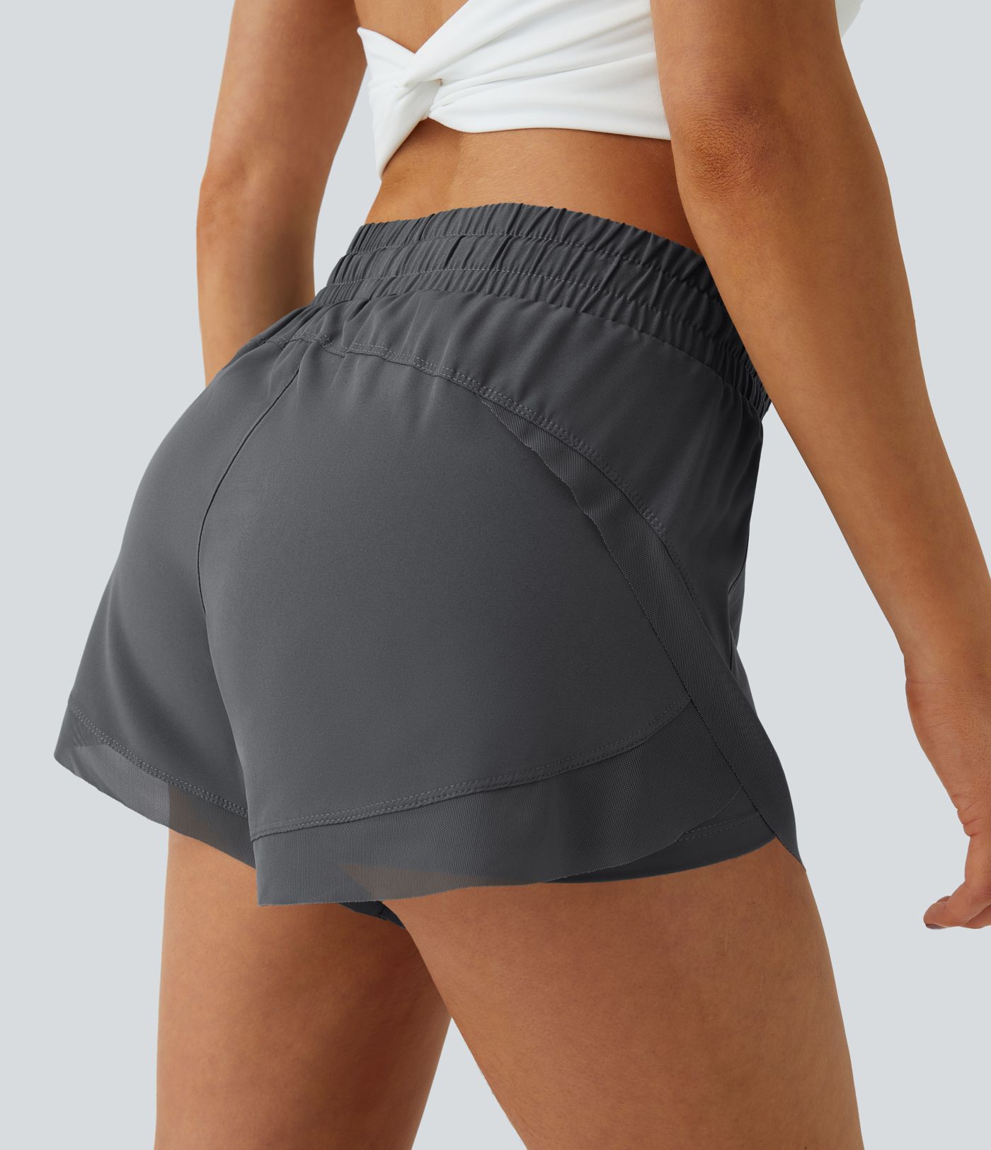 Mid Rise Drawstring Contrast Mesh 2-in-1 Flowy Running Shorts 3''