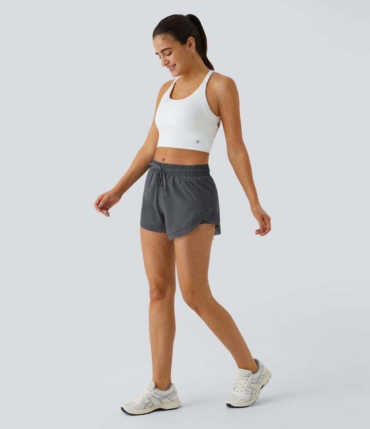 Mid Rise Drawstring Contrast Mesh 2-in-1 Flowy Running Shorts 3''