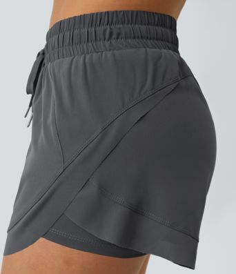 Mid Rise Drawstring Contrast Mesh 2-in-1 Flowy Running Shorts 3''