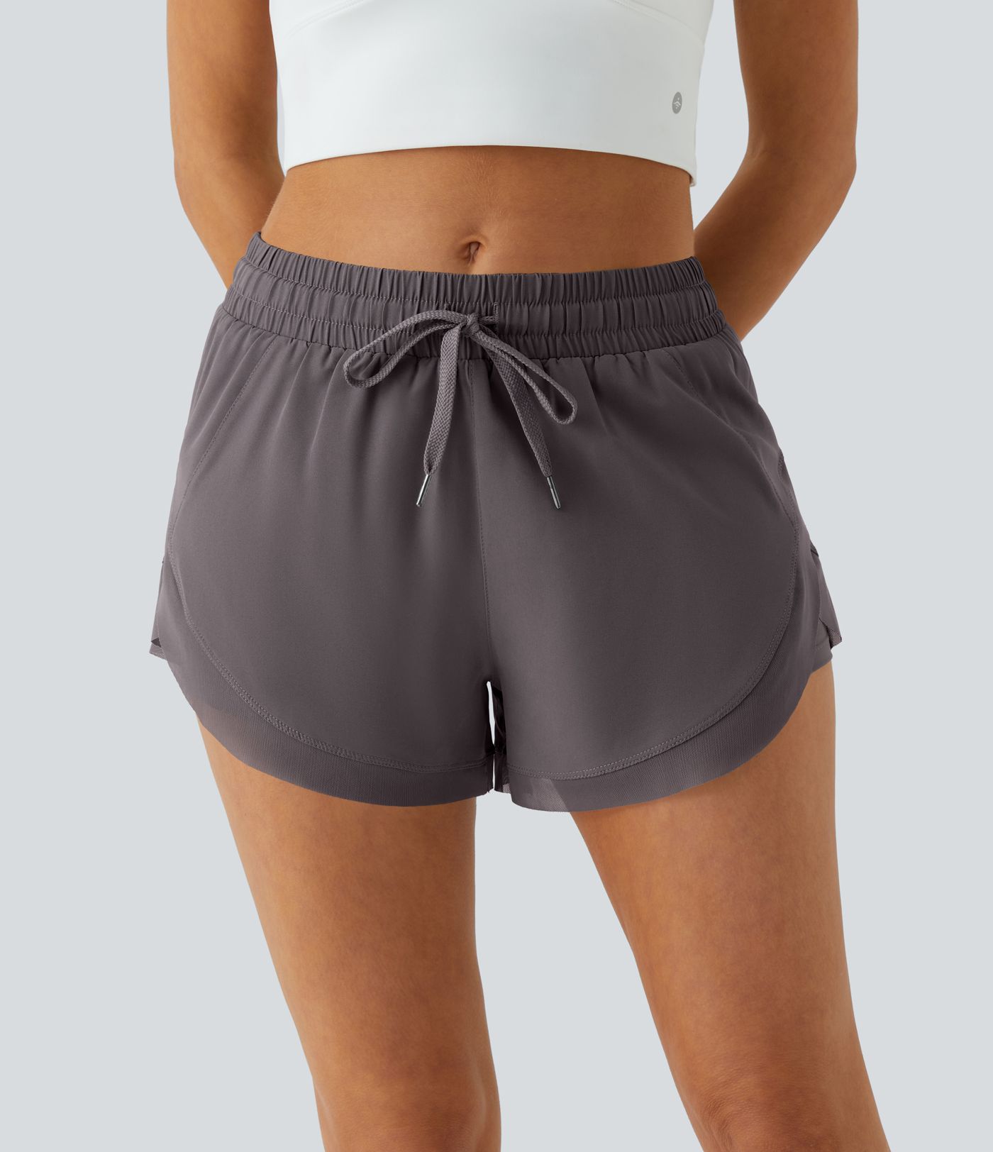 Mid Rise Drawstring Contrast Mesh 2-in-1 Flowy Running Shorts 3''