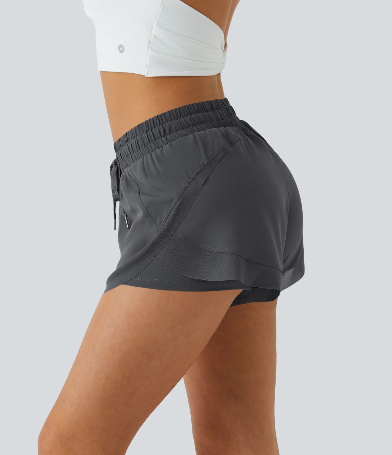 Mid Rise Drawstring Contrast Mesh 2-in-1 Flowy Running Shorts 3''