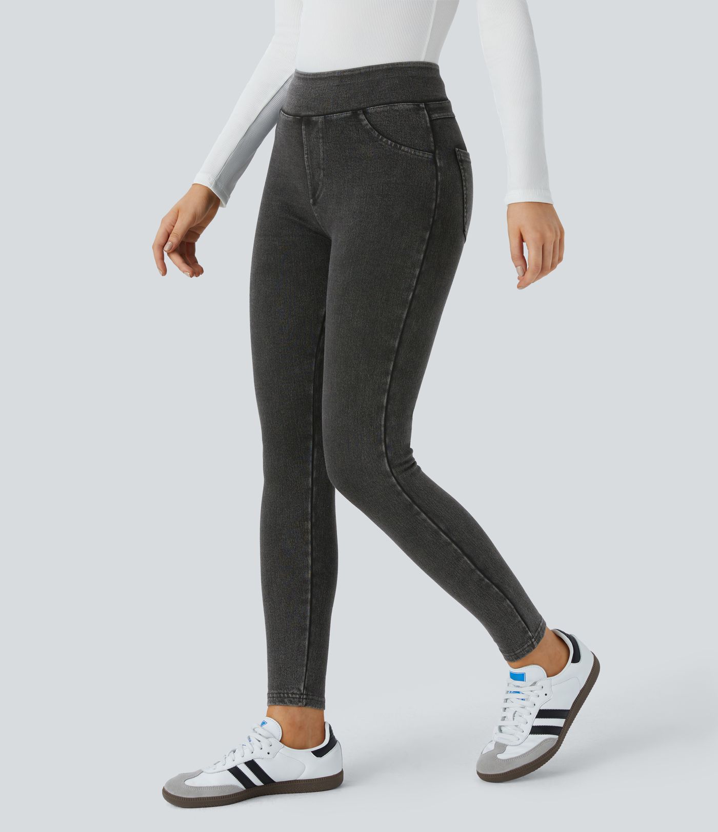 Halara Flex™ Denim Heat - Leggings aus Denim mit hohem Bund und Seitentaschen