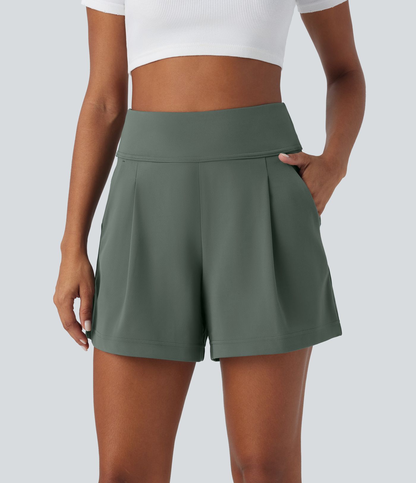 DayStretch High Waisted Pocket Wide Leg Work Shorts