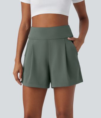 DayStretch High Waisted Pocket Wide Leg Work Shorts