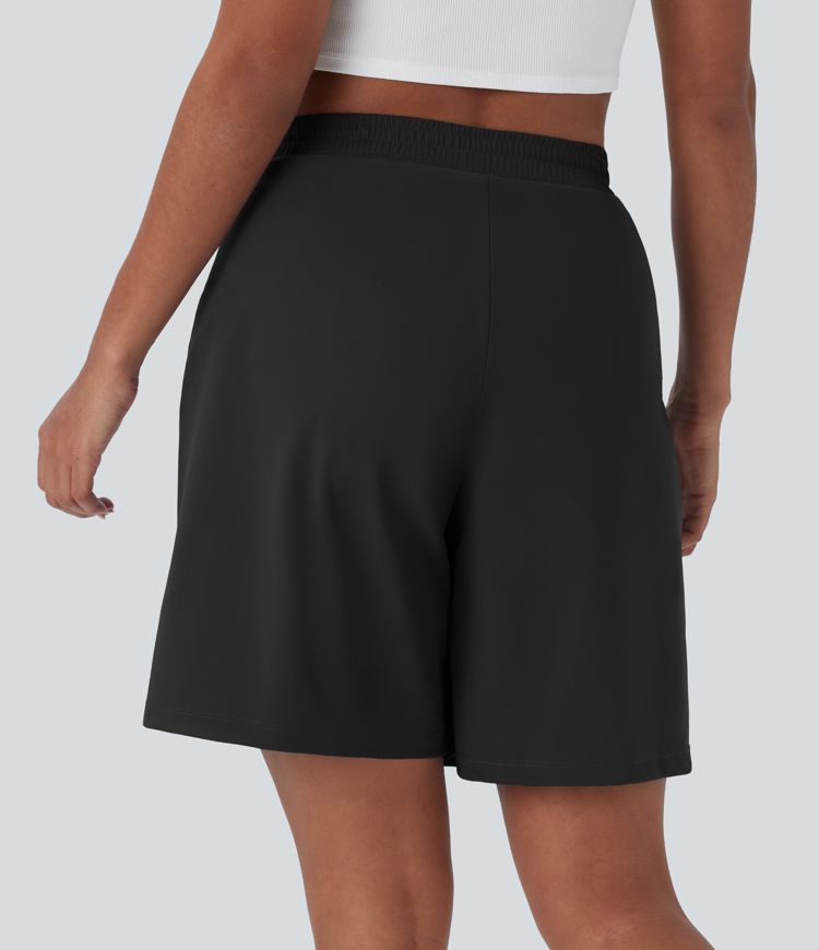 Short bermuda taille haute avec poches zippées sur les côtés pour le travail