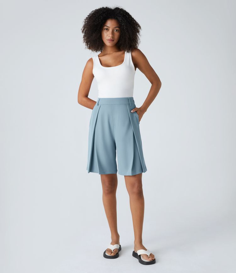 Pantalones cortos bermuda bolsillo lateral tiro alto