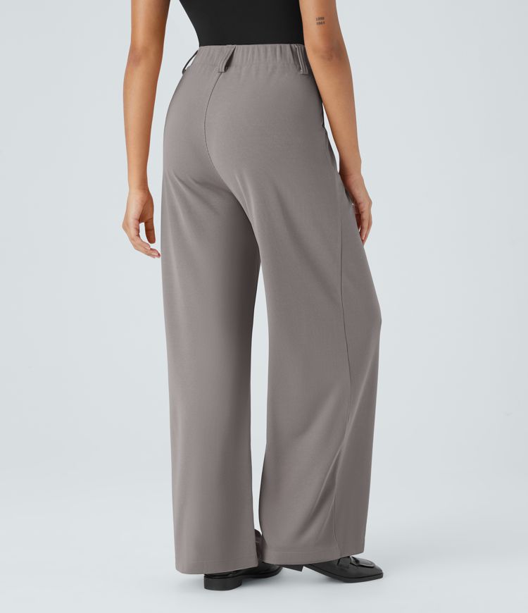 HalaraFlex™ High Waisted Plicated Side Pocket Wide Leg Waffle Work Pants