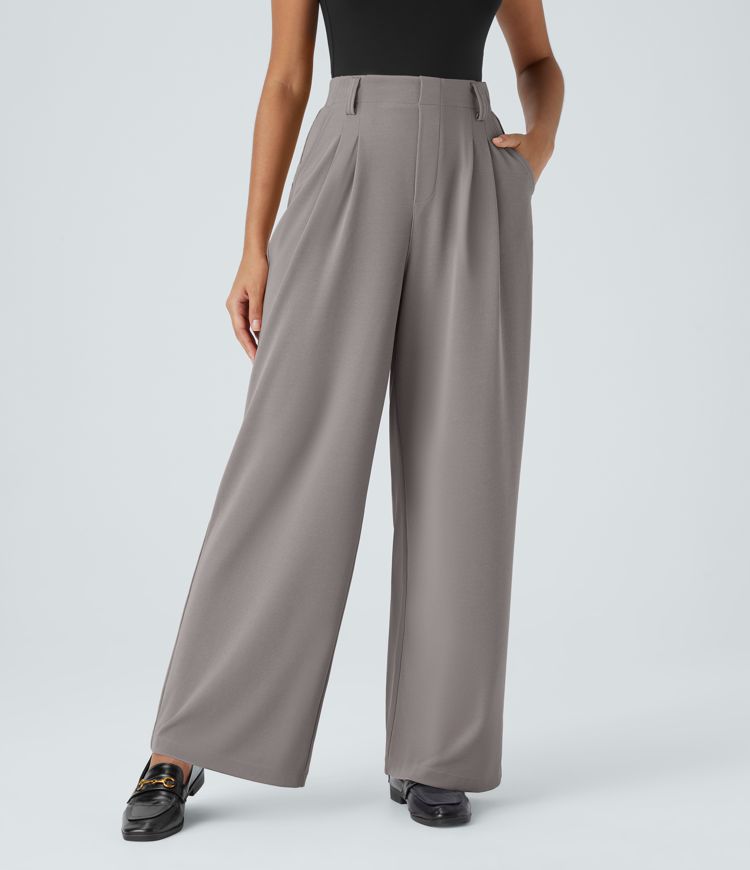 Halara Flex™ High Waisted Side Pocket Wide Leg Waffle Work Trousers