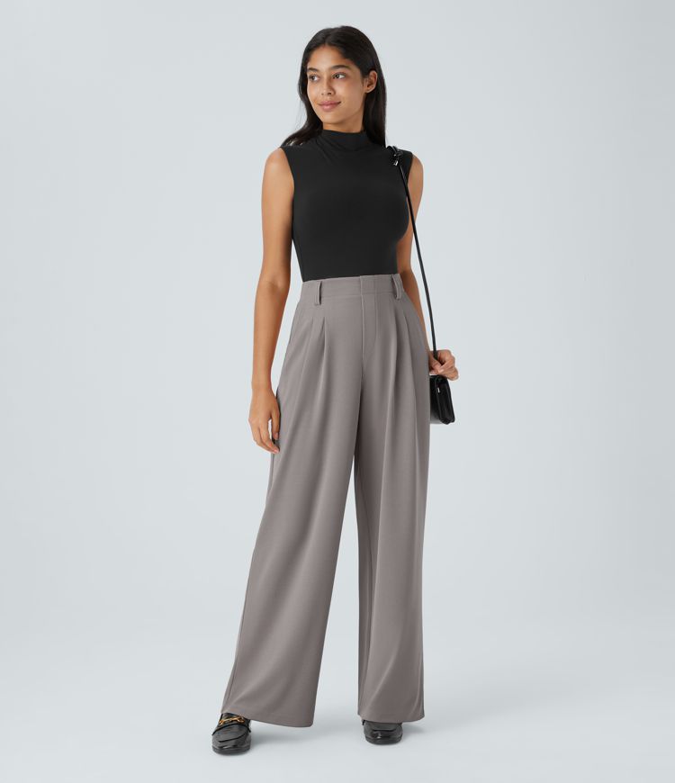 Halara Flex™ High Waisted Side Pocket Wide Leg Waffle Work Trousers