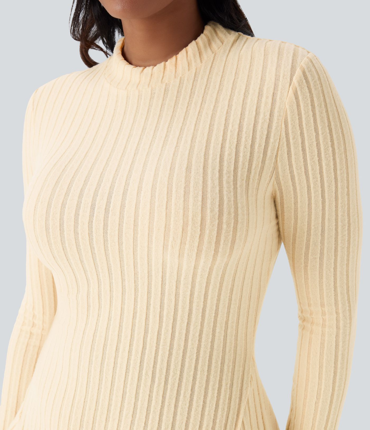Ribbed Knit Stand Collar Long Sleeve Mini Casual Dress