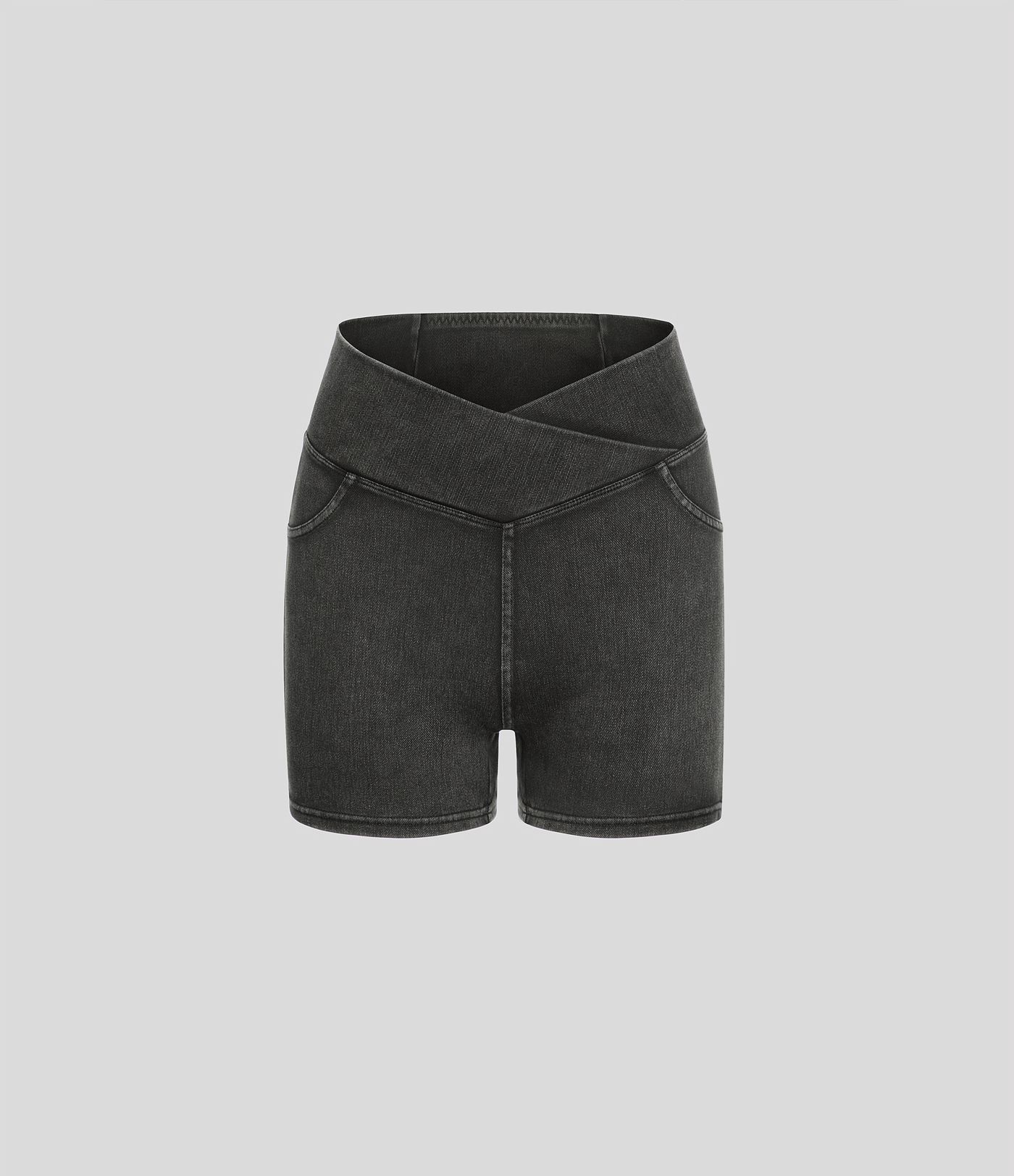 Halara Flex™ High Waisted Crossover Pocket Denim Casual Shorts 3"