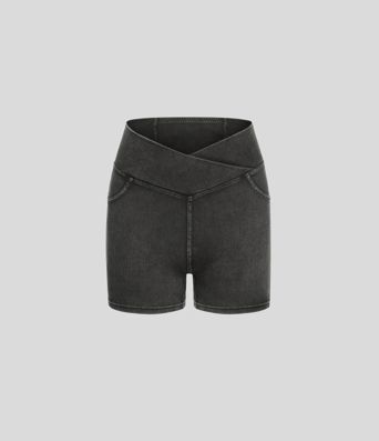 Halara Flex™ High Waisted Crossover Pocket Denim Casual Shorts 3"