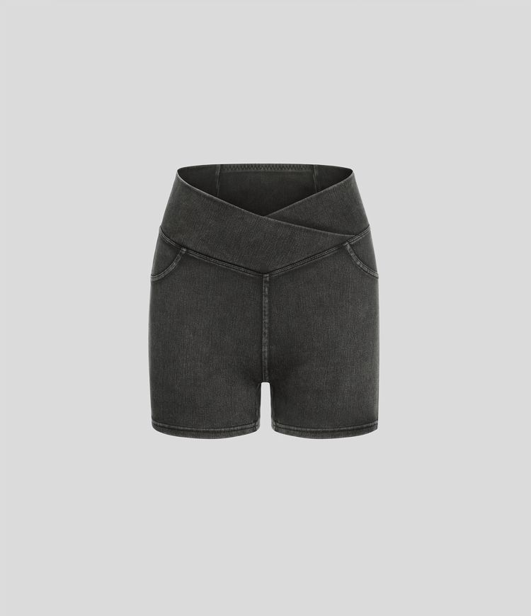 Halara Flex™ High Waisted Crossover Pocket Denim Casual Shorts 3"