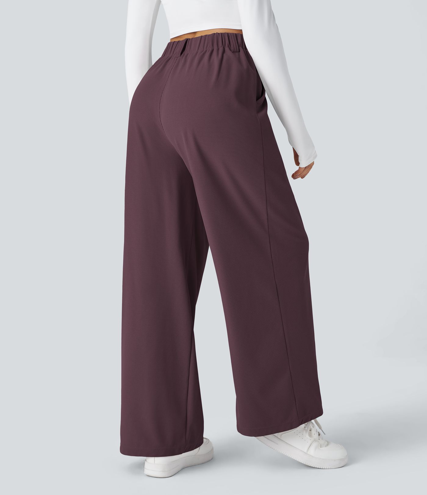 Pantalones Halara Flex™ de oficina anchos plisados de tiro alto con bolsillos en tela tipo gofre