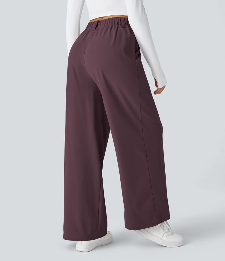Pantalones Halara Flex™ de oficina anchos plisados de tiro alto con bolsillos en tela tipo gofre