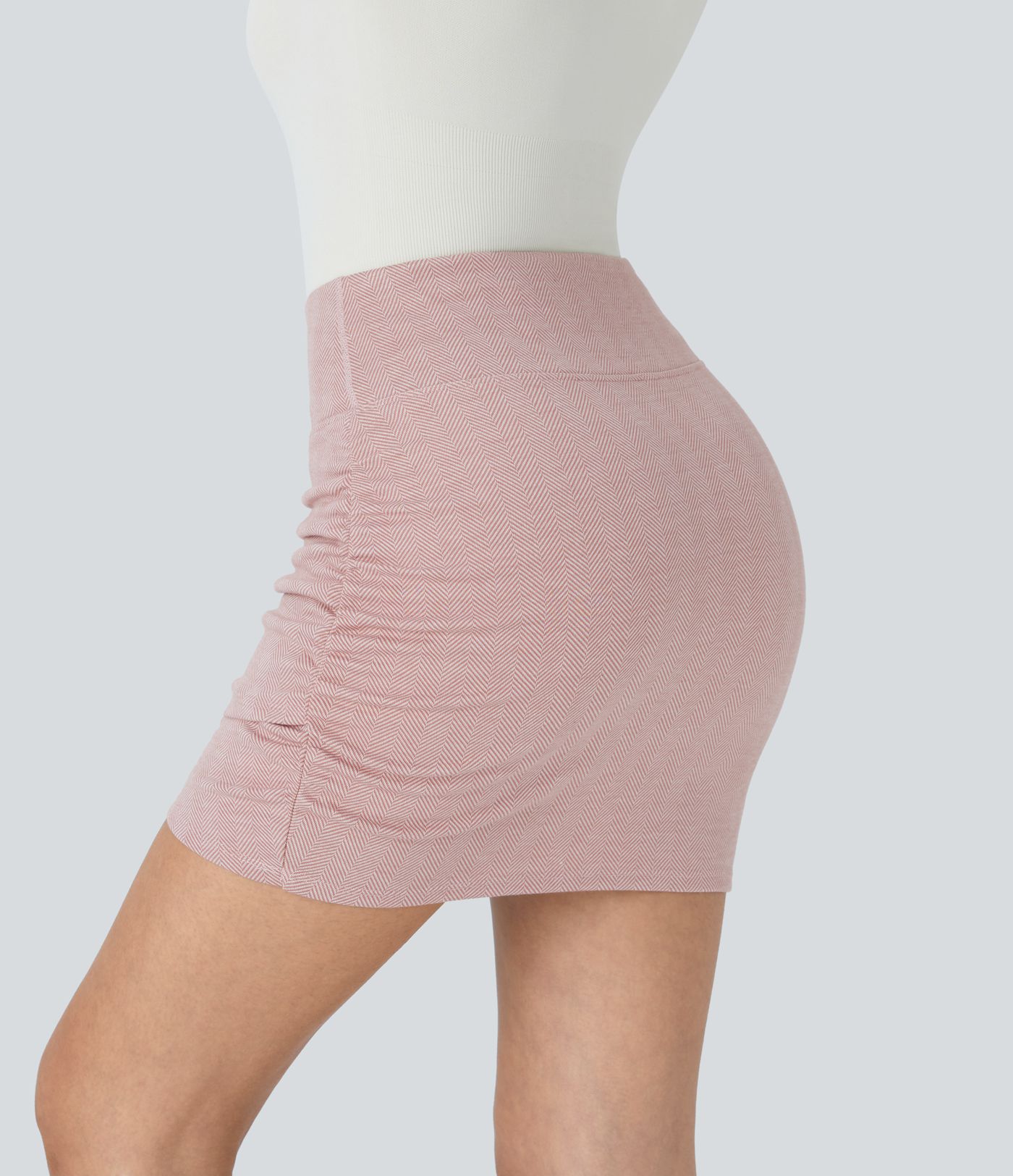 Casual 2-in-1 Chevron High Waist Bodycon Mini Skirt with Back Pocket and Ruching