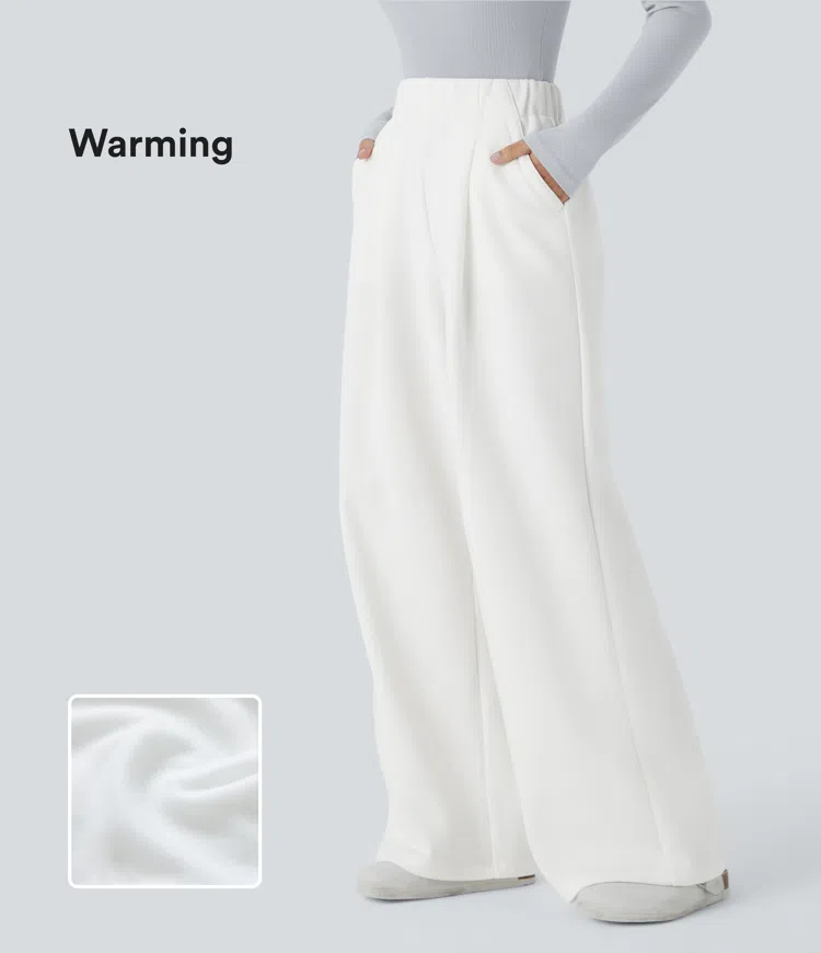 High Waisted Pocket Wide Leg Fleece Casual Pants