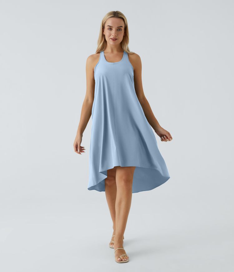 Breezeful™ Backless Racerback Side Pocket High Low Flowy Midi Quick Dry Casual Dress A-C Cups