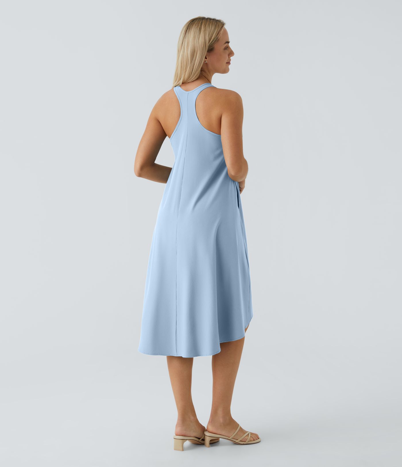 Breezeful™ Backless Racerback Side Pocket High Low Flowy Midi Quick Dry Casual Dress A-C Cups