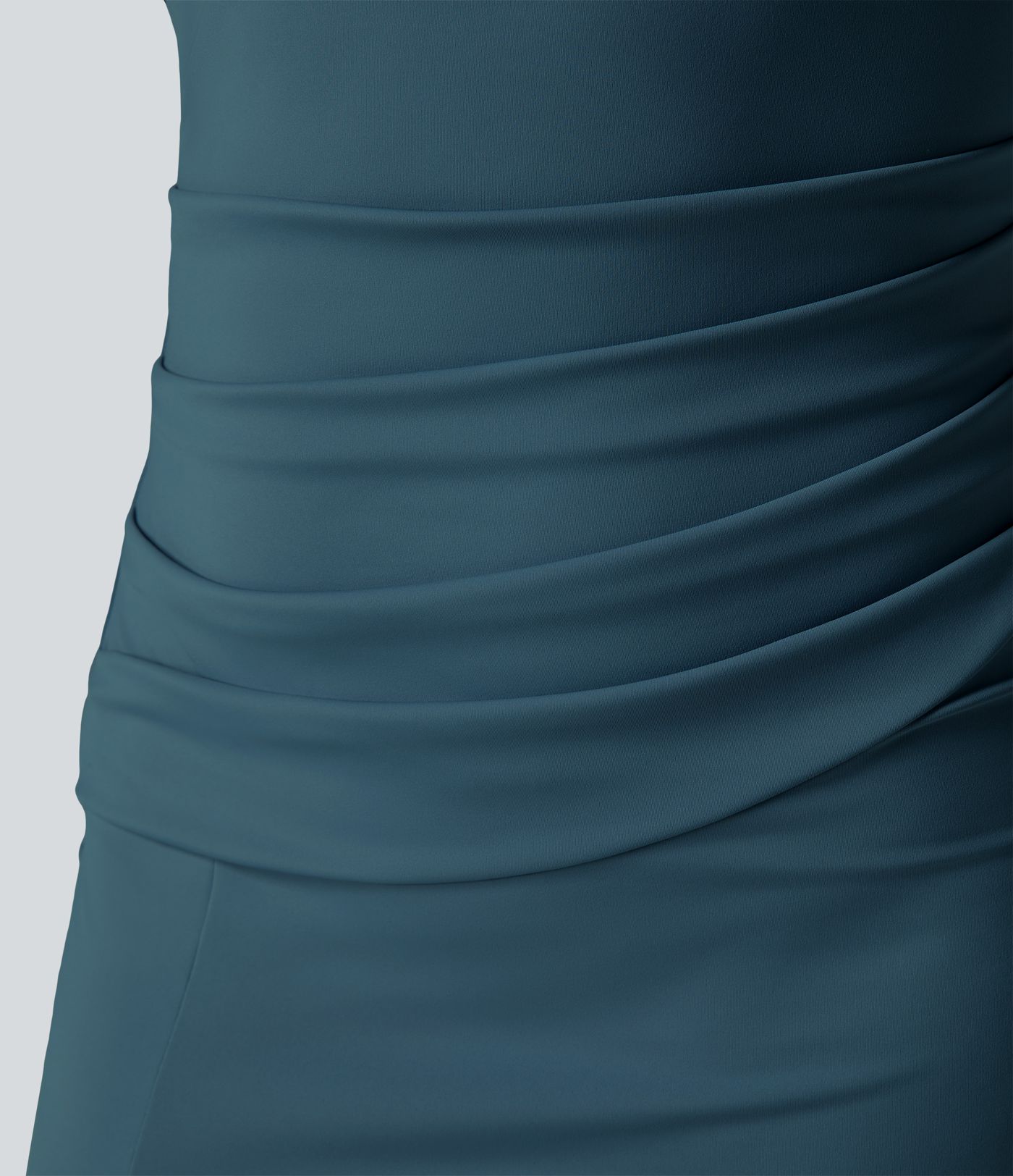 Vestido midi ajustado abertura pliegues corsé sin espalda cuello cuadrado