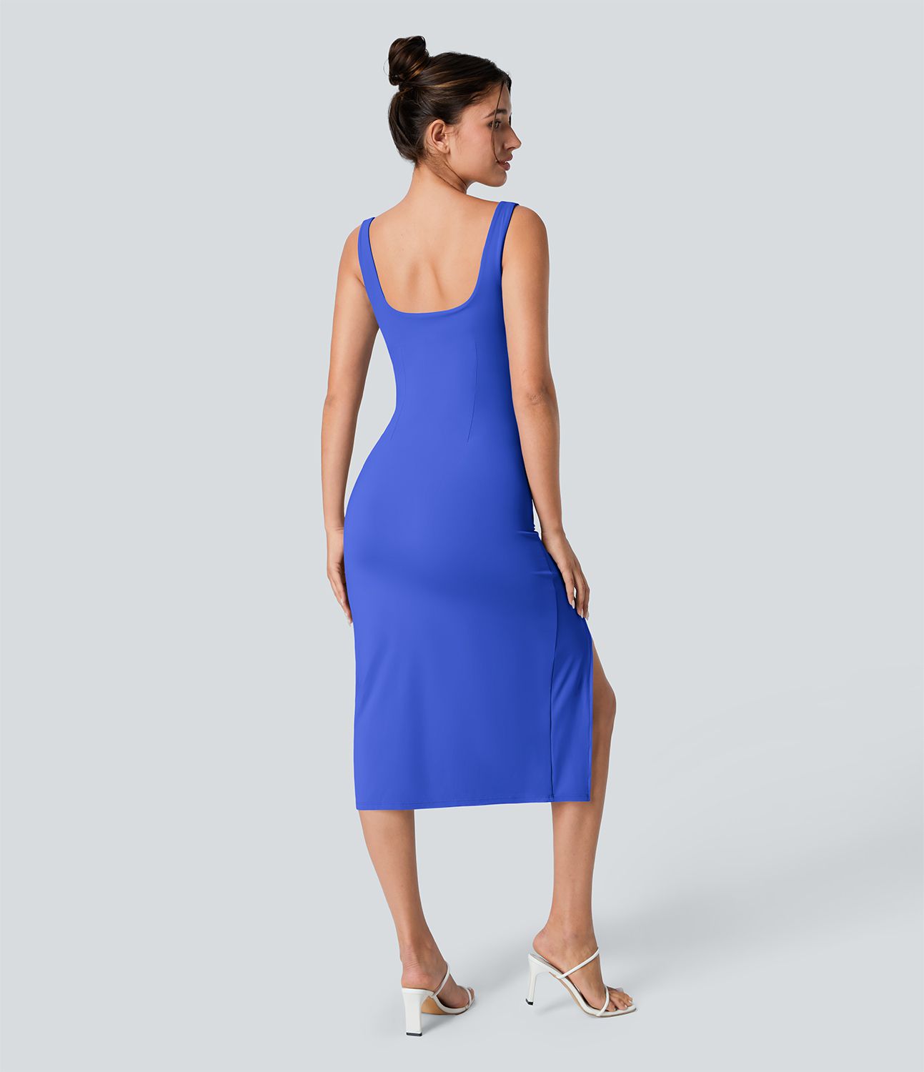 Softlyzero™ Airy Square Neck Backless Corset Ruched Split Bodycon Midi  Bridesmaid and Wedding Guest Dress