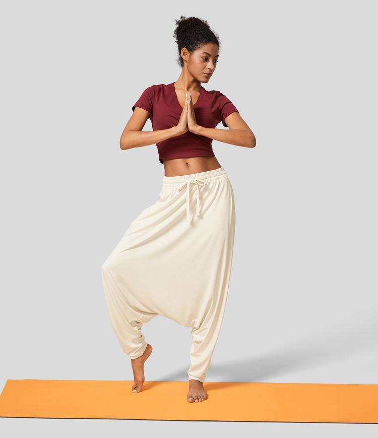 Low Rise Drawstring Side Pocket Harem Yoga Pants