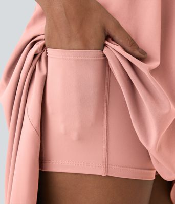 Breezeful™ Rückenfreies, lässiges, 2-teiliges Flowy-Midikleid mit Seitentaschen und asymmetrischem Crossover-Saum, schnell trocknend