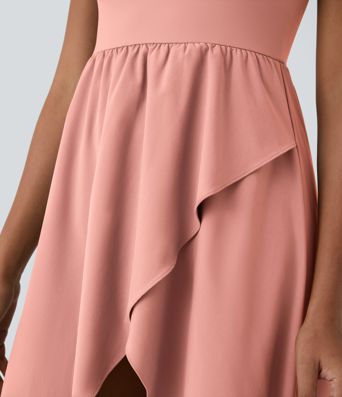 Breezeful™ Rückenfreies, lässiges, 2-teiliges Flowy-Midikleid mit Seitentaschen und asymmetrischem Crossover-Saum, schnell trocknend