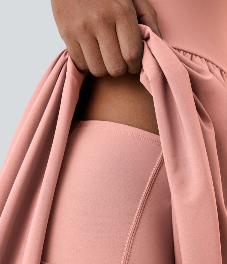 Breezeful™ Rückenfreies, lässiges, 2-teiliges Flowy-Midikleid mit Seitentaschen und asymmetrischem Crossover-Saum, schnell trocknend