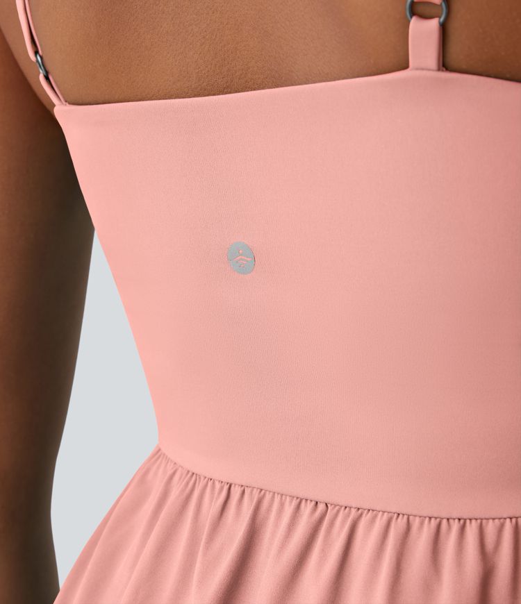 Breezeful™ Rückenfreies, lässiges, 2-teiliges Flowy-Midikleid mit Seitentaschen und asymmetrischem Crossover-Saum, schnell trocknend