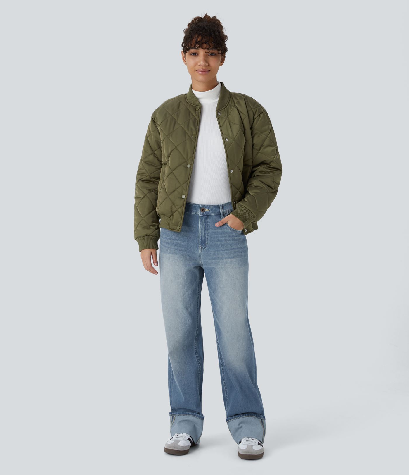 Halara Flex™ Low Rise Baggy Jeans, Boyfriendjeans mit Knopf, Reißverschluss, mehreren Taschen Verwaschener Stretch-Strick