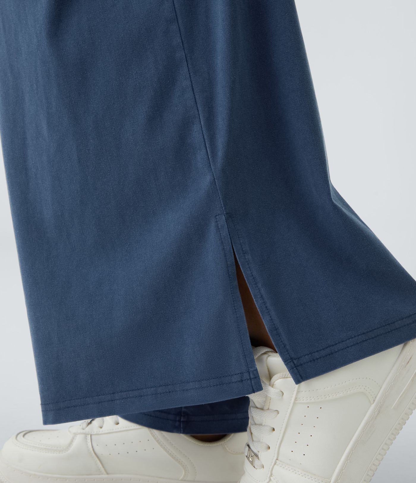 High Waist Button Zipper Side Pocket Split Hem Wide Leg Casual Pants