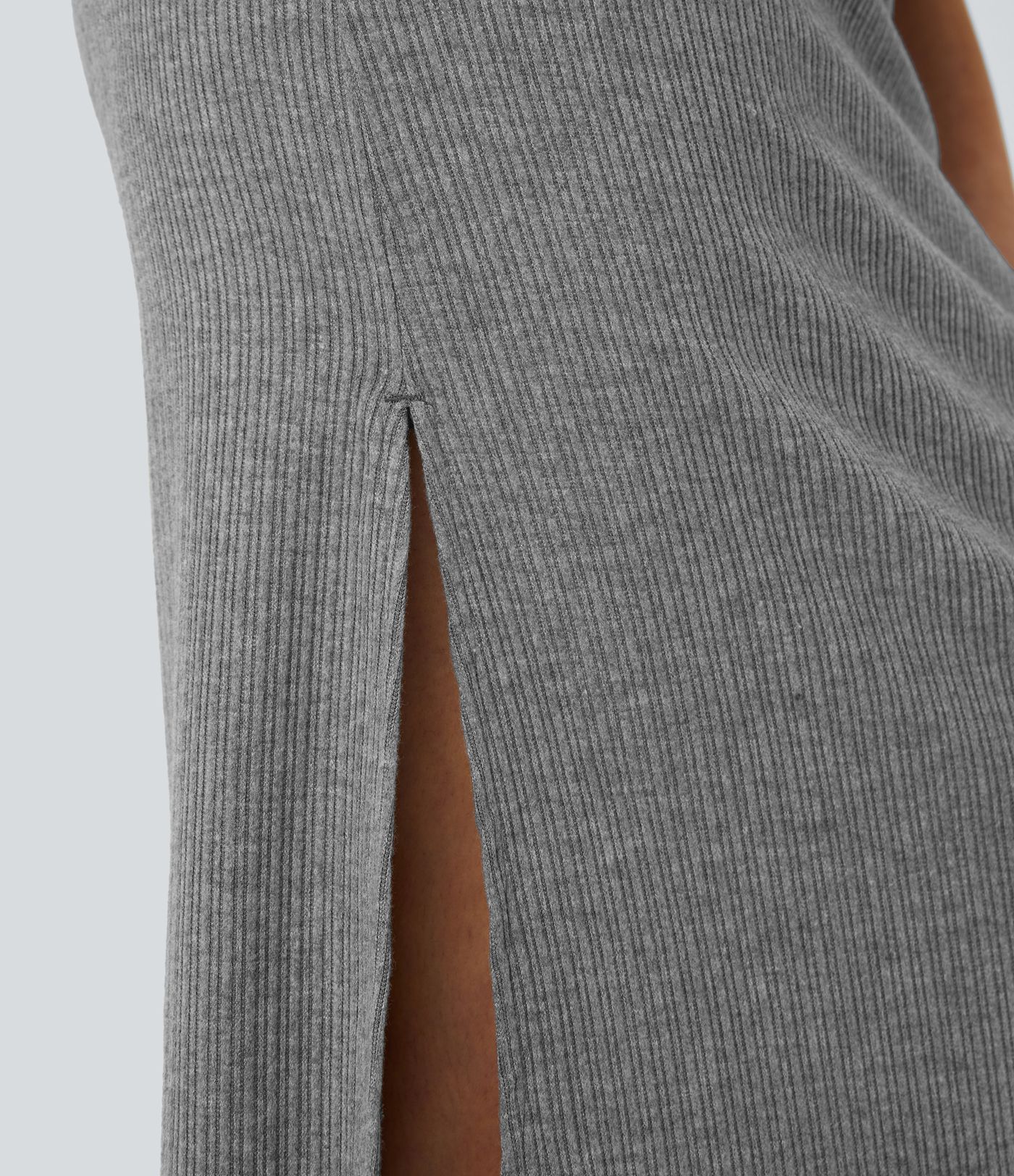 Ribbed High Waisted Hem A Line Maxi Casual Skirt