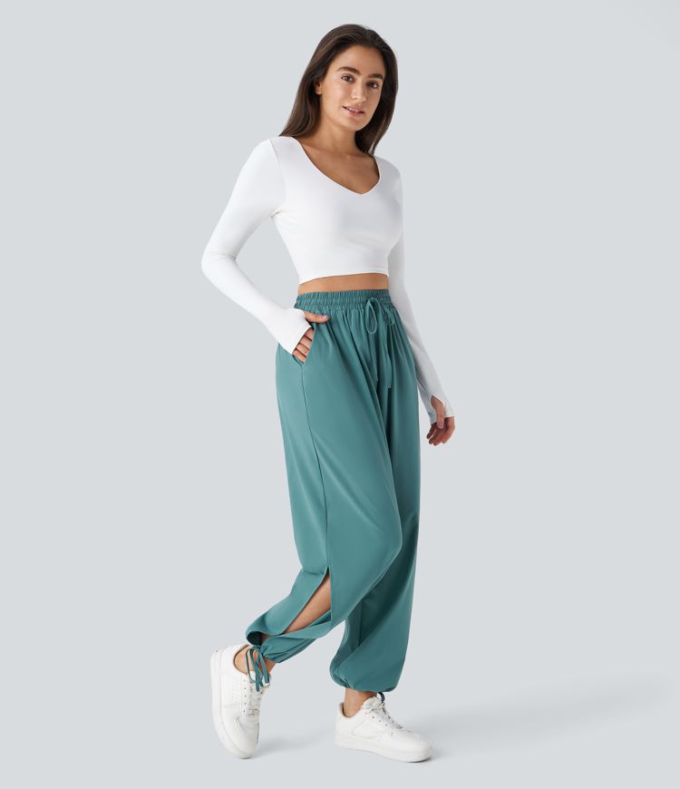 Breezeful™ Jogging Casual à Taille Haute avec Cordon de Serrage Poches Latérales Fente en Bas et Séchage Rapide