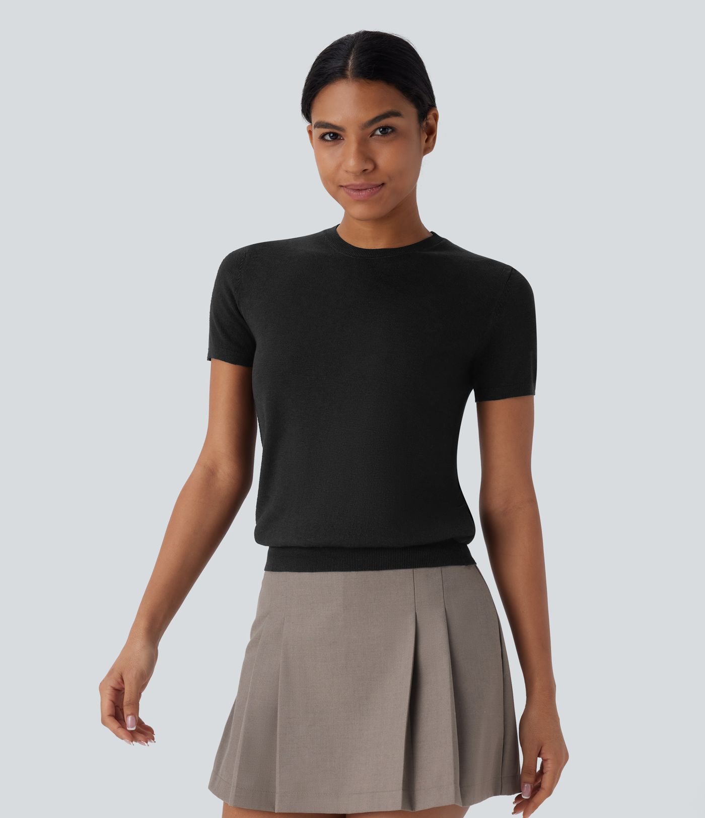 Pull décontracté basique à col rond et manches courtes