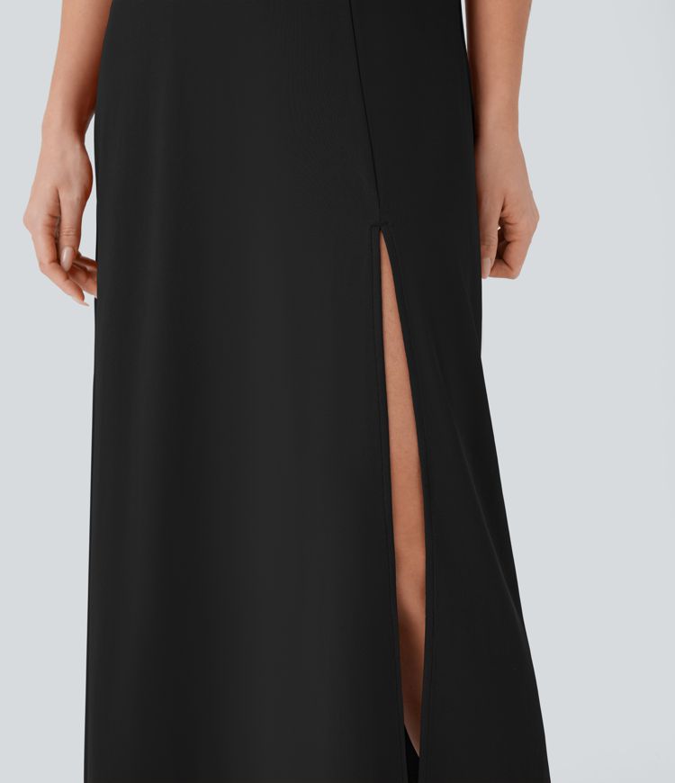 スクエアネック パフスリーブ ギャザーミディドレス