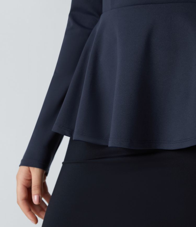 Square neck long sleeve ruffle hem work look top