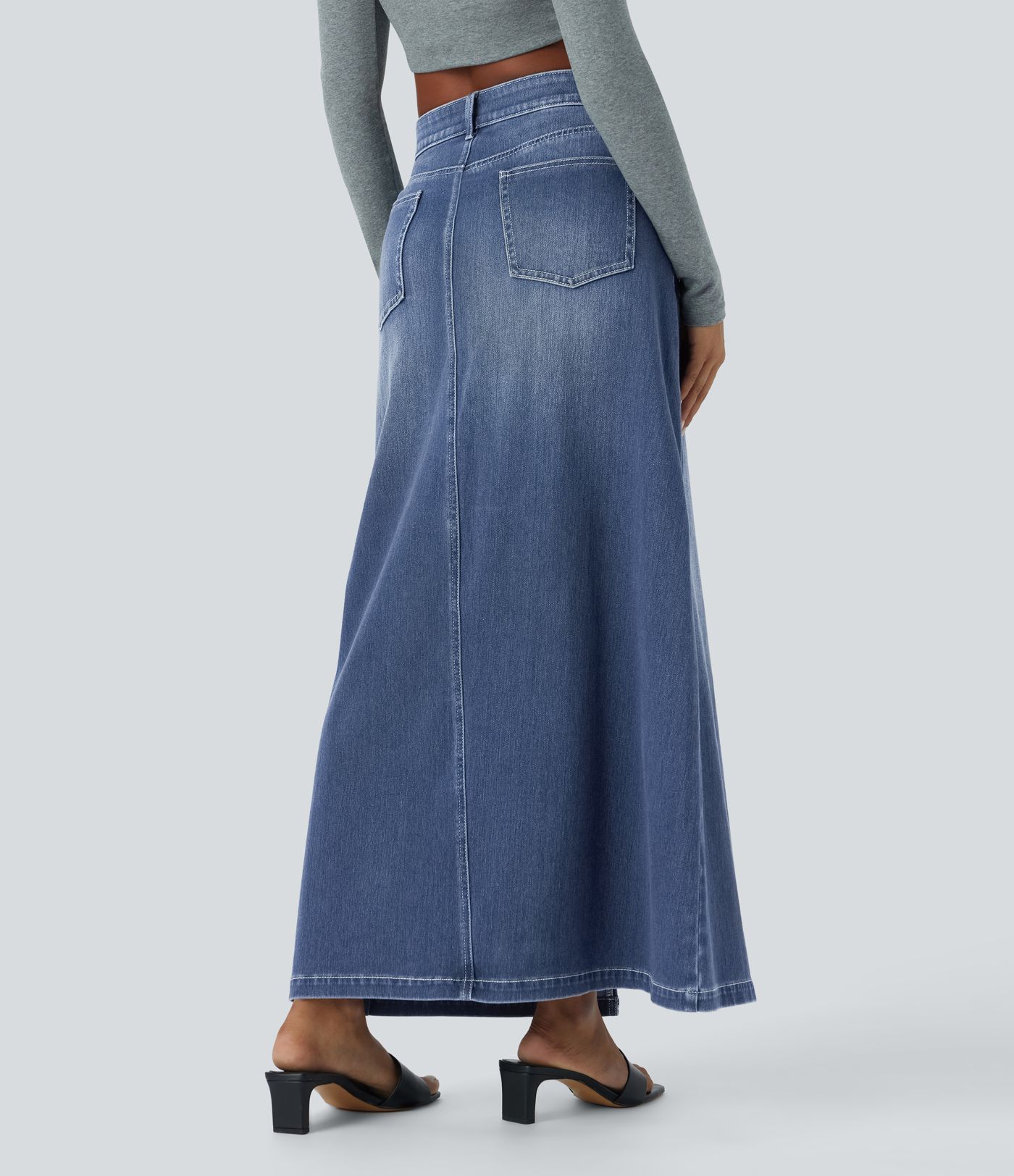 Halara Flex™ Casual Midi Jeans Krilo z Zadrgo in Žepi v Srednjem Pasu