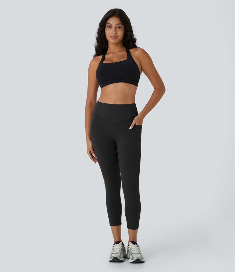 Halara UltraSculpt™ SoCinched Leggings de Capri d'Entraînement avec Contrôle du Ventre, Effet Push-up et Poches