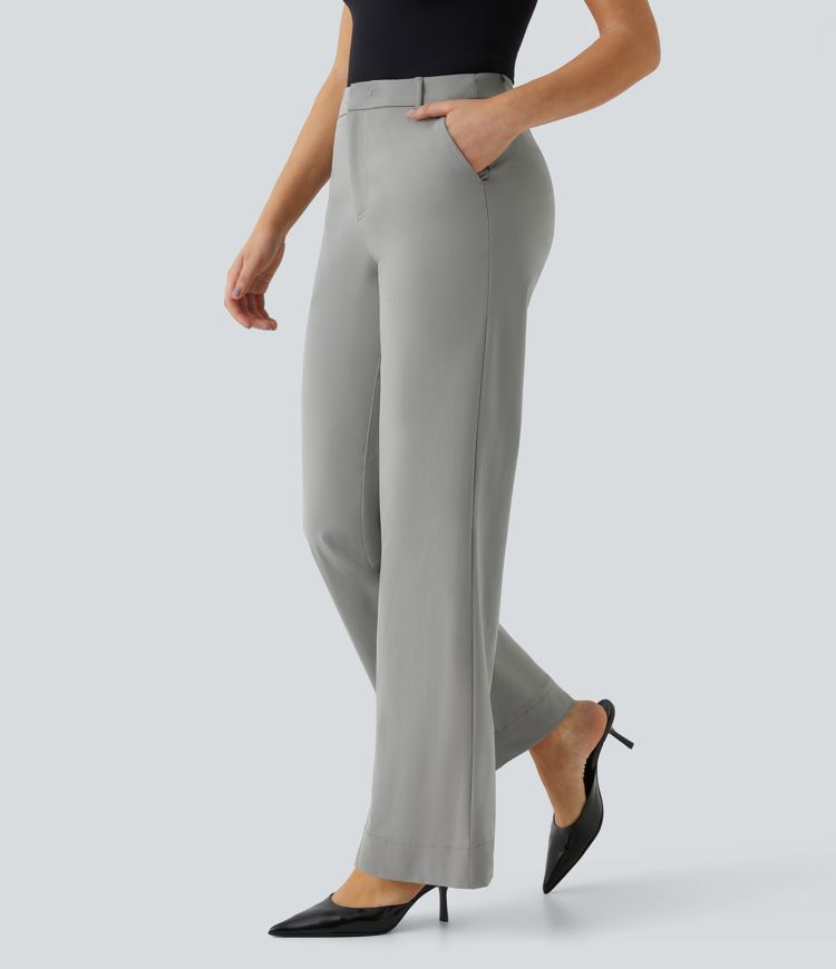 Mid Rise Side Pocket Straight Leg Work Pants