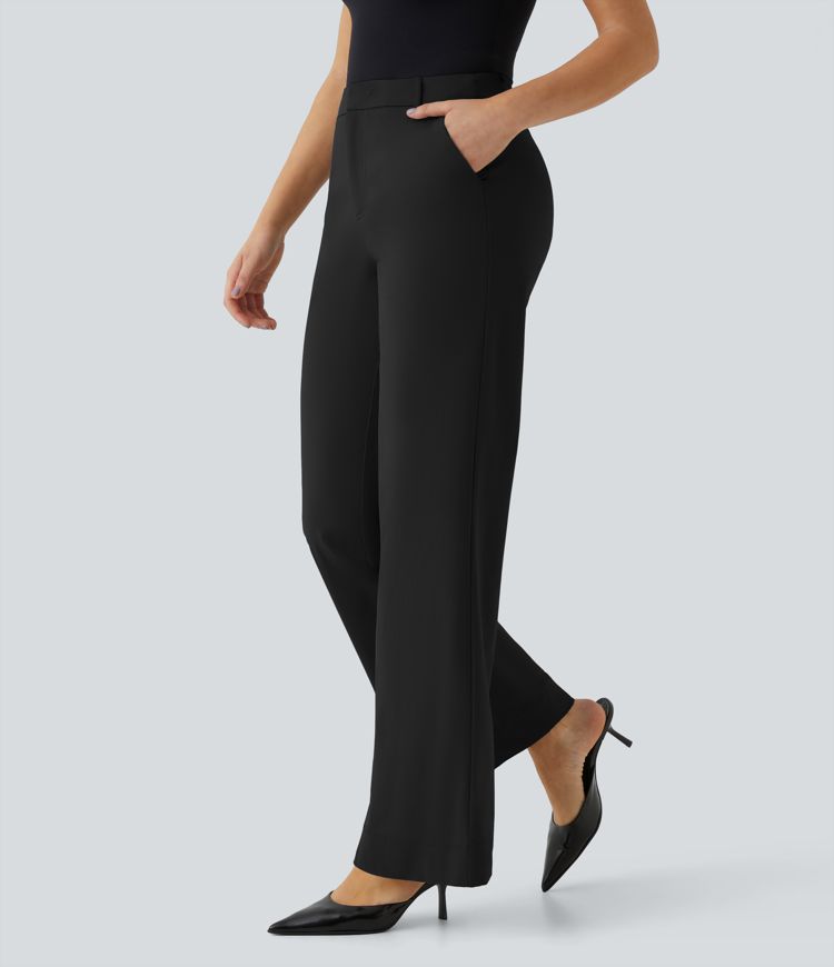 Mid Rise Side Pocket Straight Leg Work Pants