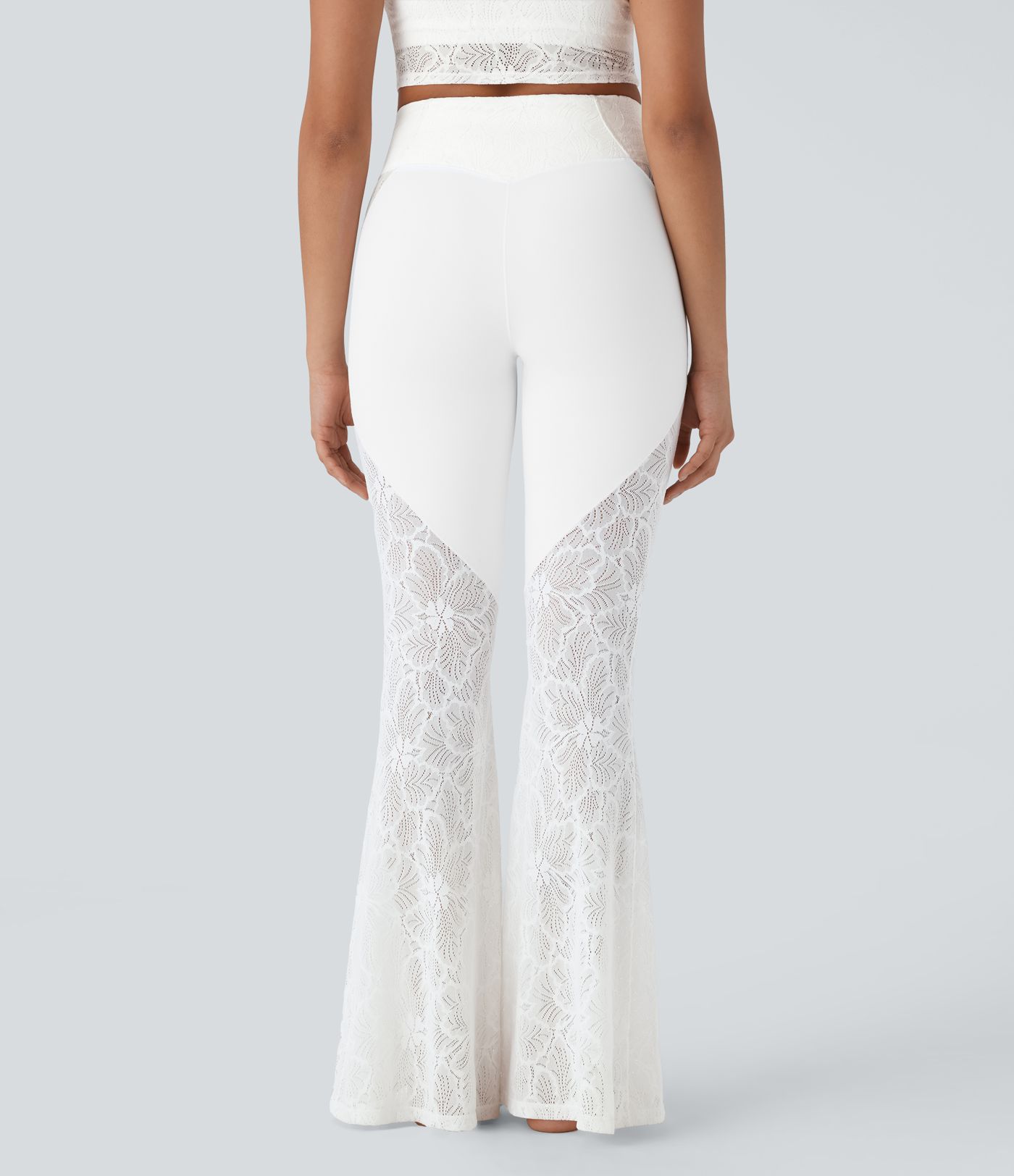 SoftlyZero™ High Waisted Crossover Pocket Contrast Lace Women Flare Yoga Leggings