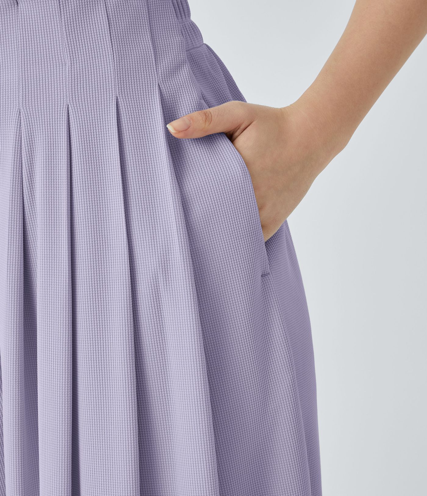 Fließende Palazzo-Hose mit hohem Bund, Seitentaschen, Waffelstruktur und weitem Bein