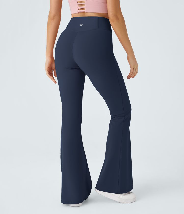 Crossover High Waisted Back Pocket Super Flare Leggings